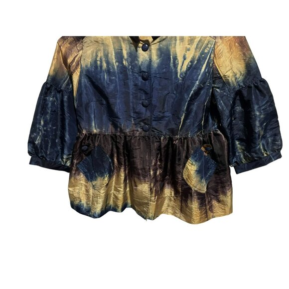 Y2K Artsy Tie-Dye Babydoll Top Balloon Sleeve Mandarin Collar Vtg Retro Sz M - Picture 4 of 6